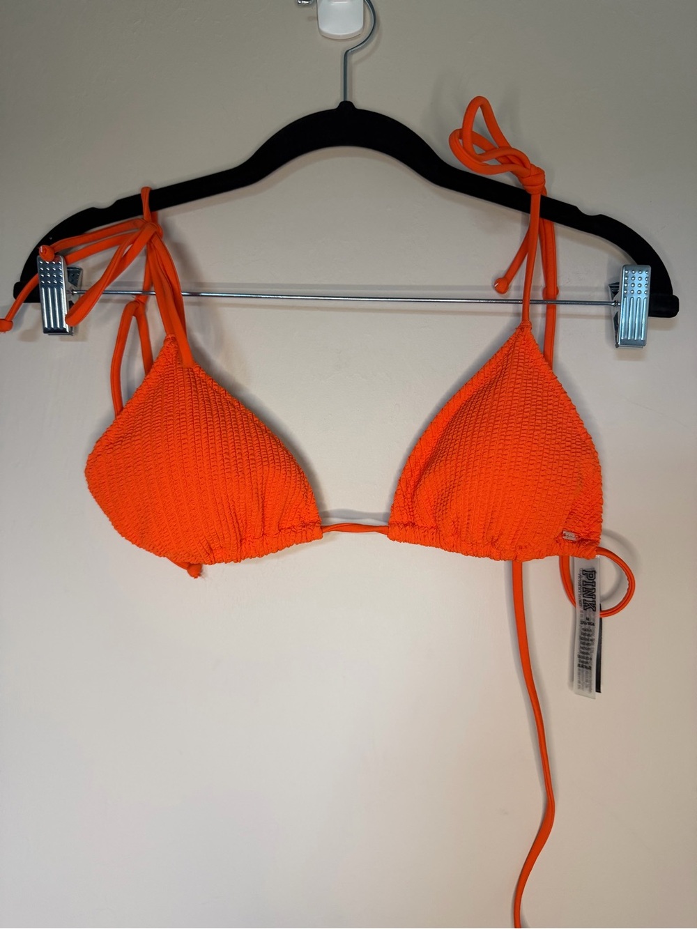 PINK Victoria's Secret Bright Orange Smocked Bikini Top